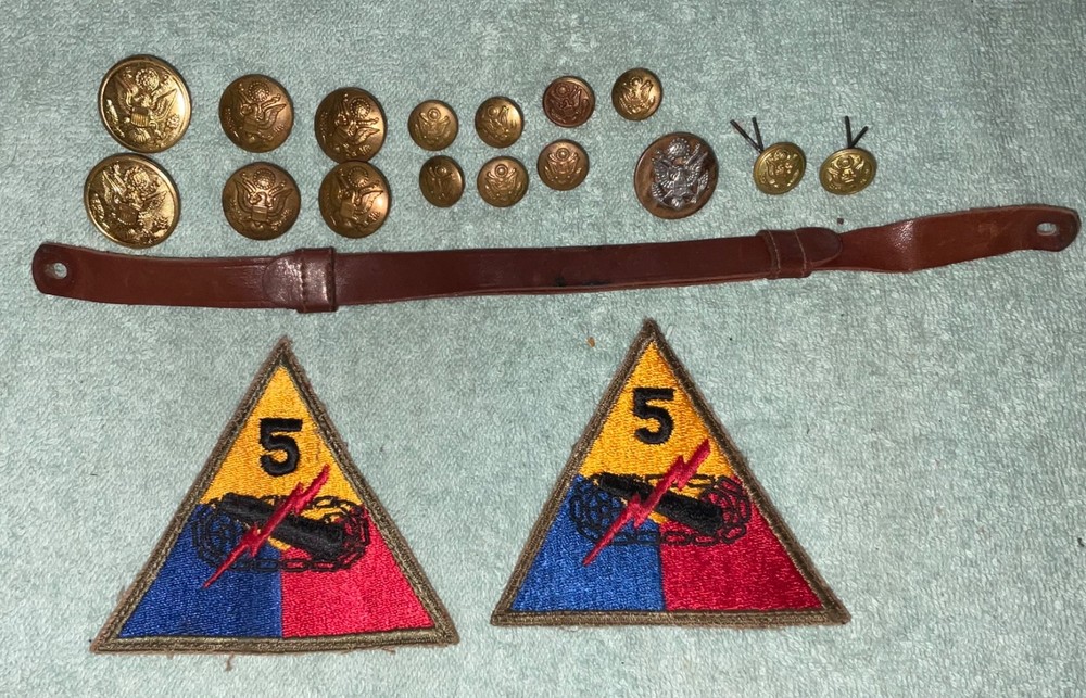 Vintage Army Brown Leather Military Officers Hat Chin Strap Buttons Hat Insignia