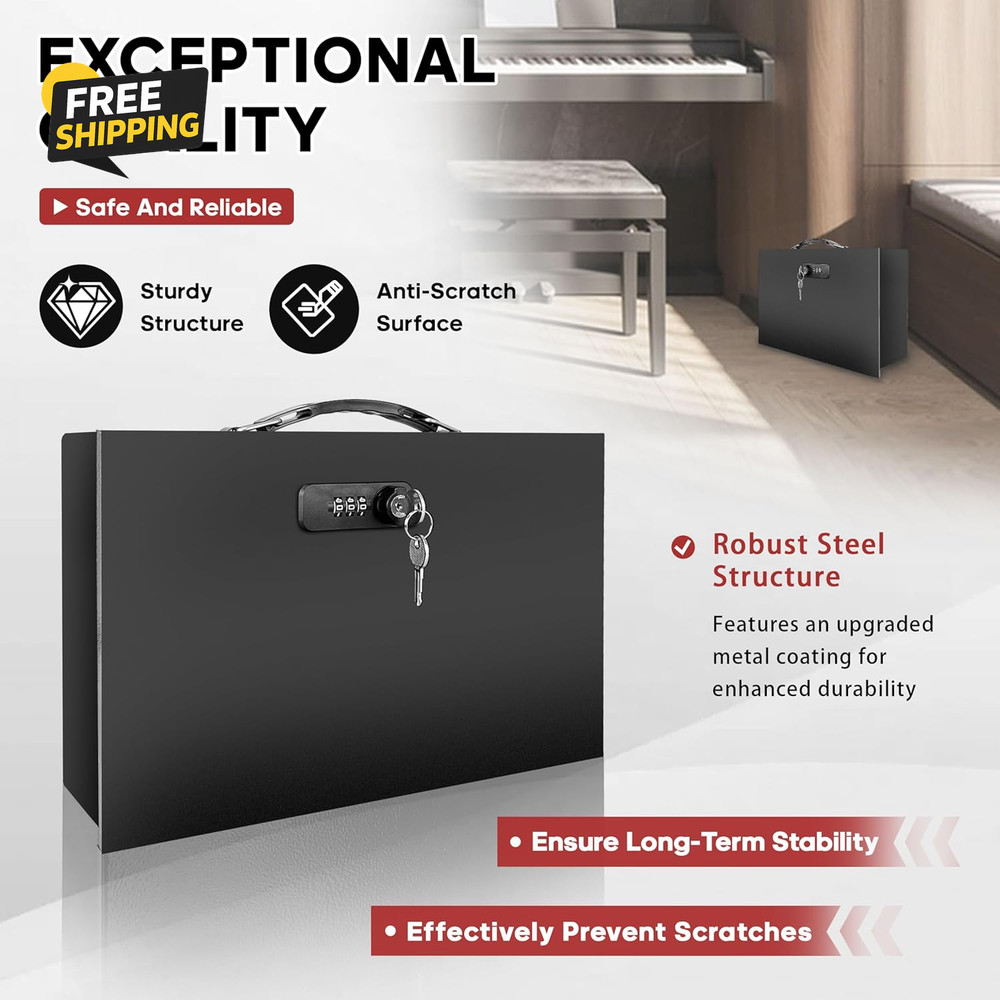 Fireproof Lock Box with Key and Combination Lock, Fire Safe Document Box