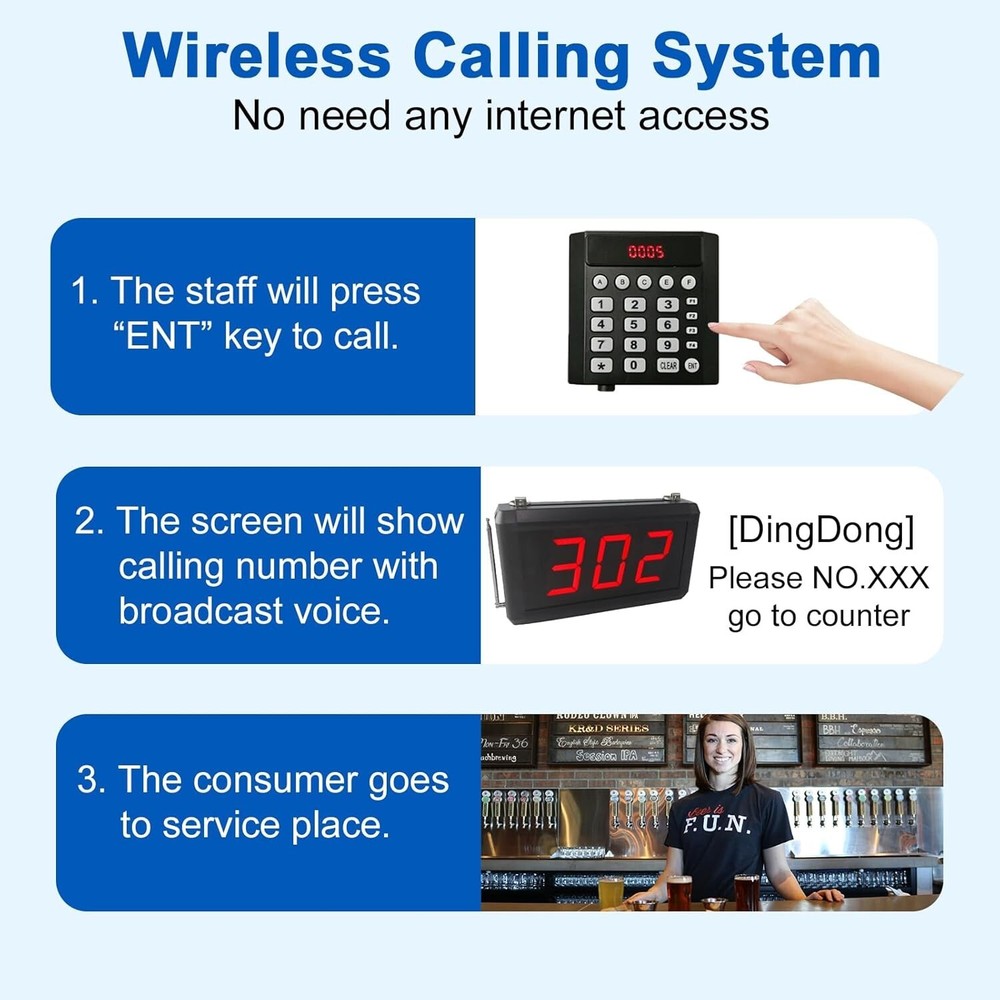 Queuing Wireless Calling System Restaurant Pager Customer Waiting Number System