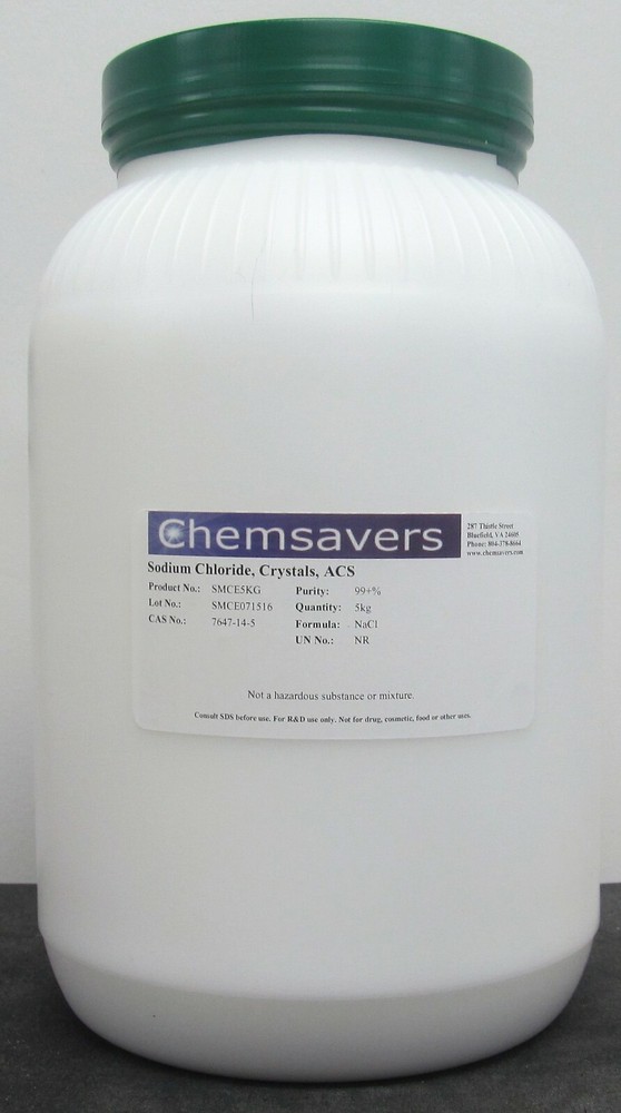 Sodium Chloride, Crystals, ACS, 99+%, 5kg