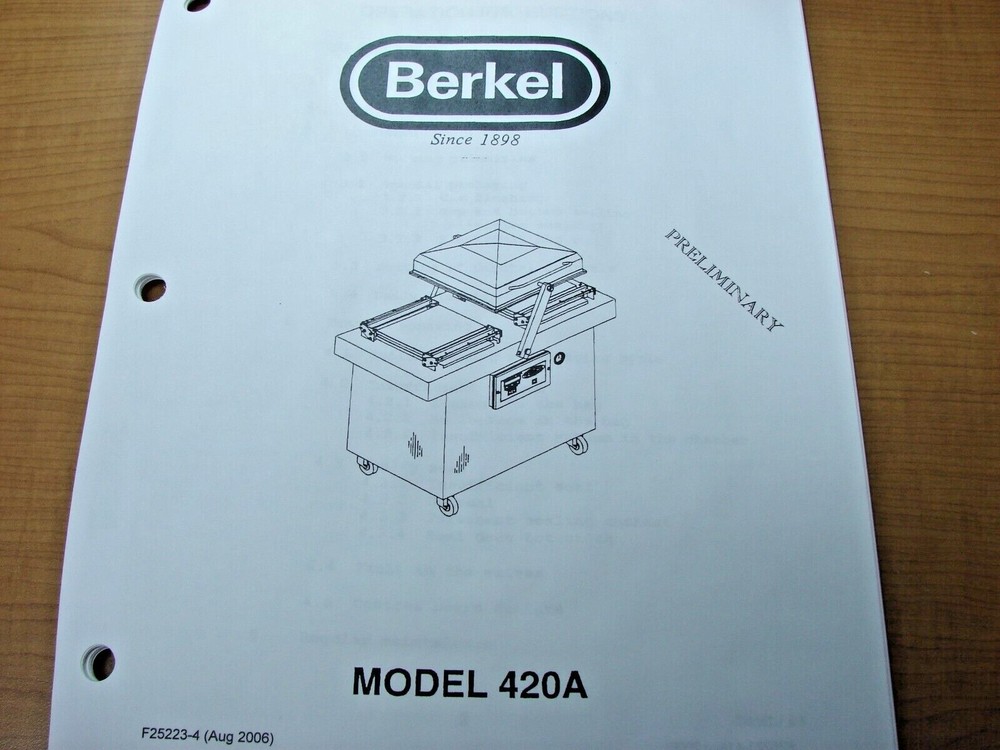 Berkel Model 420A Vacuum Package Machine Service Manual