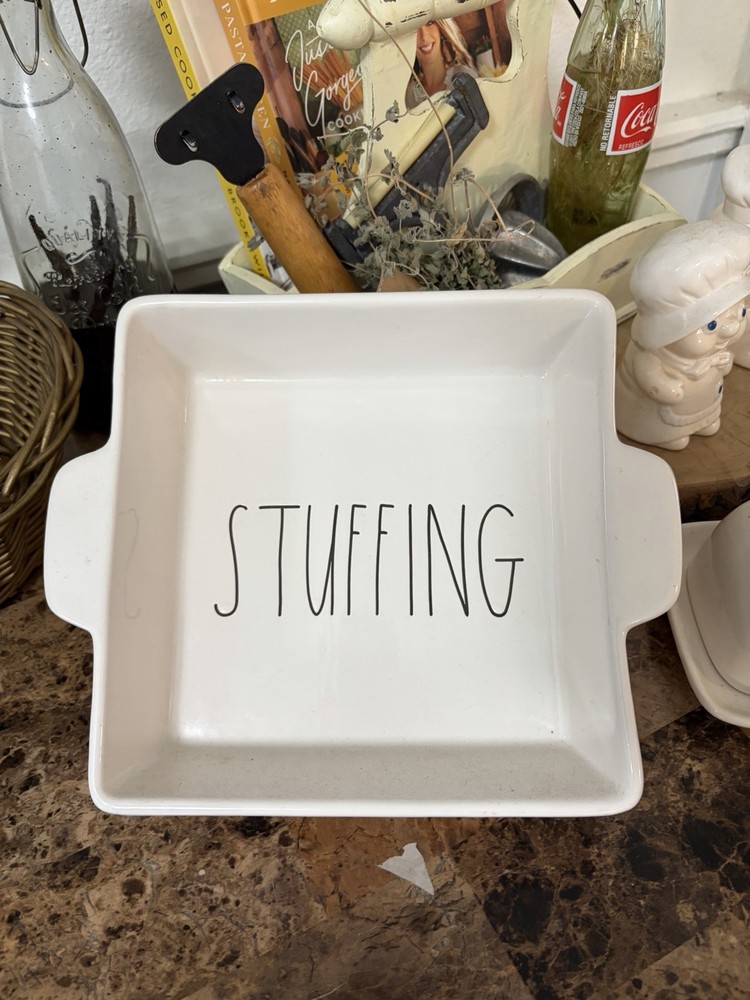Rae Dunn Square Ceramic Stuffing Baking Dish White Dishwasher & Microwave Safe