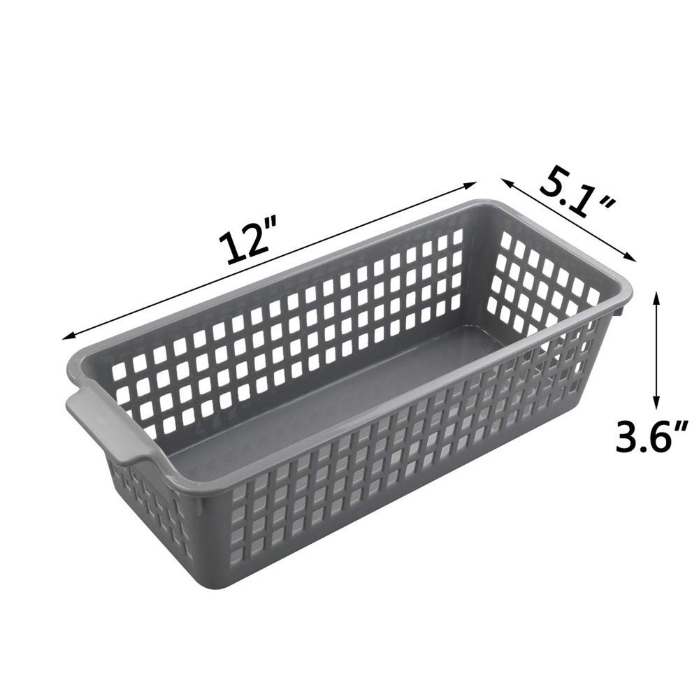 6-Pack Slim Plastic Storage Baskets Bin, Rectangle Basket Set