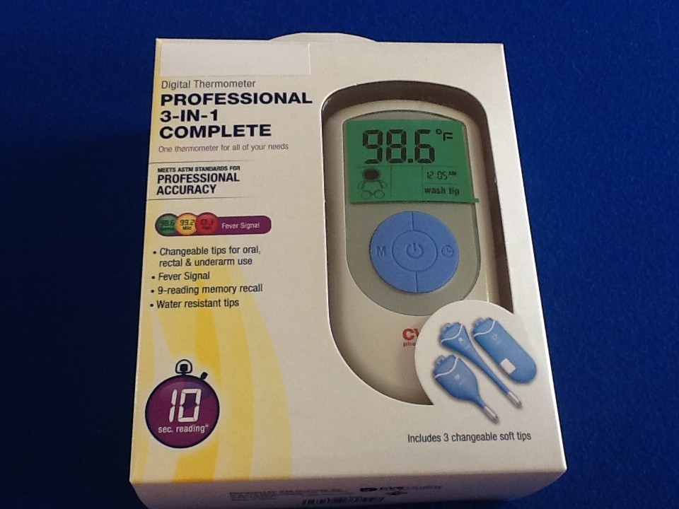 Thermometer, digital memory recall professional accuracy, 3 changeable soft tips
