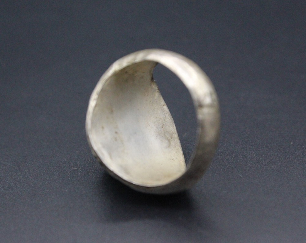 Vintage Afghan Traditional Silver Ring, Glass Emerald Stone Boho Ring, Size 9US