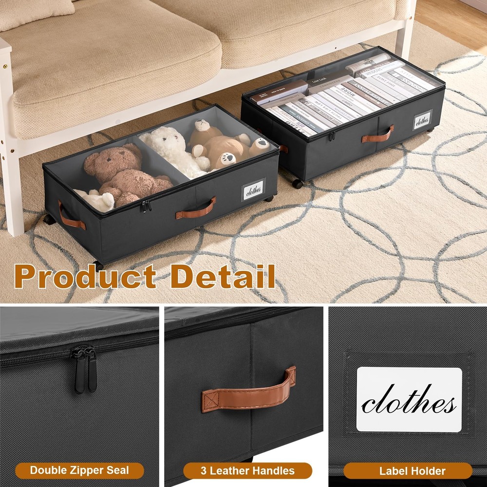 Under Bed Storage Containers with Wheels 9.5 inches Higher Under Bed Storage ...