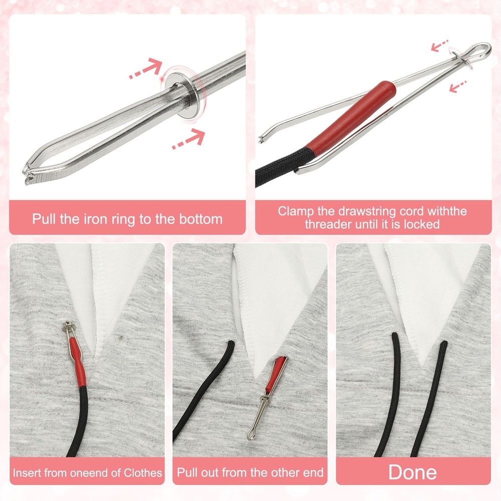 2pcs 53inch Drawstring Cords Hoodie String with Easy Threader Red-Black