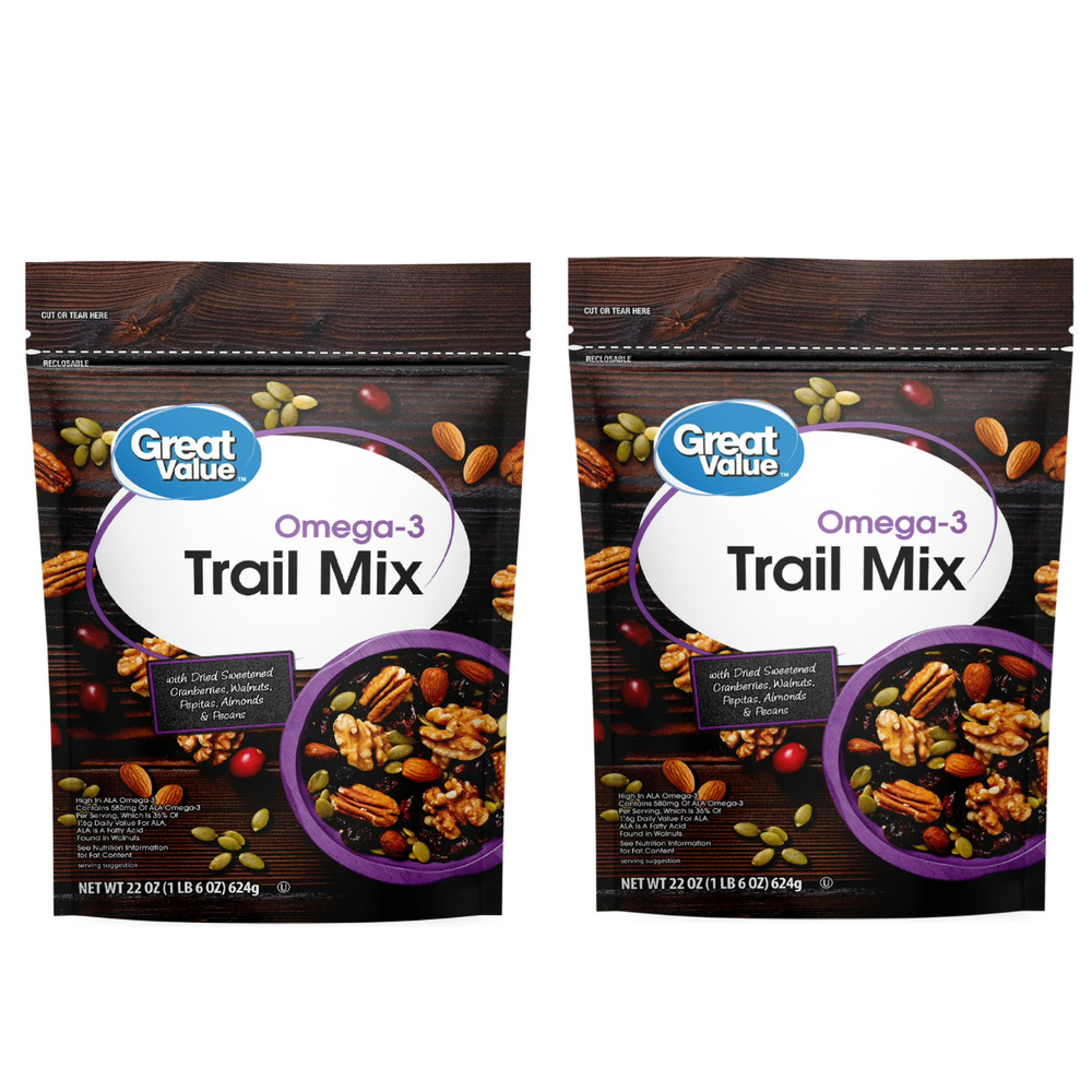 Great Value Omega-3 Trail Mix, 22 oz ( 2 Pack)