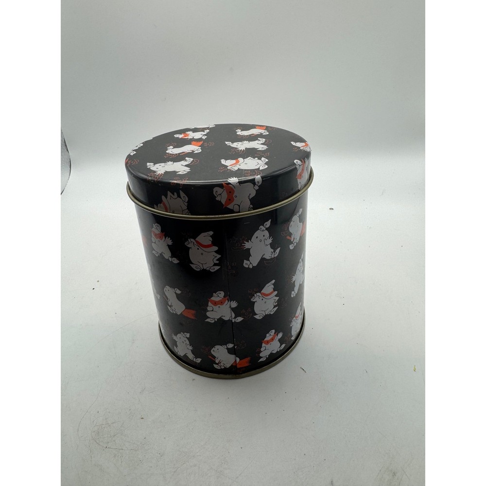 Cute Character Round Tin Storage Container Black Orange Whimsical