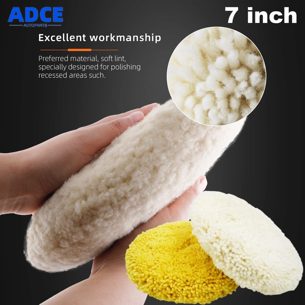 Wool 7 Inch HEAVY CUT Buffing Pad 2-Sided Compound Cutting  Hook and Loop Back