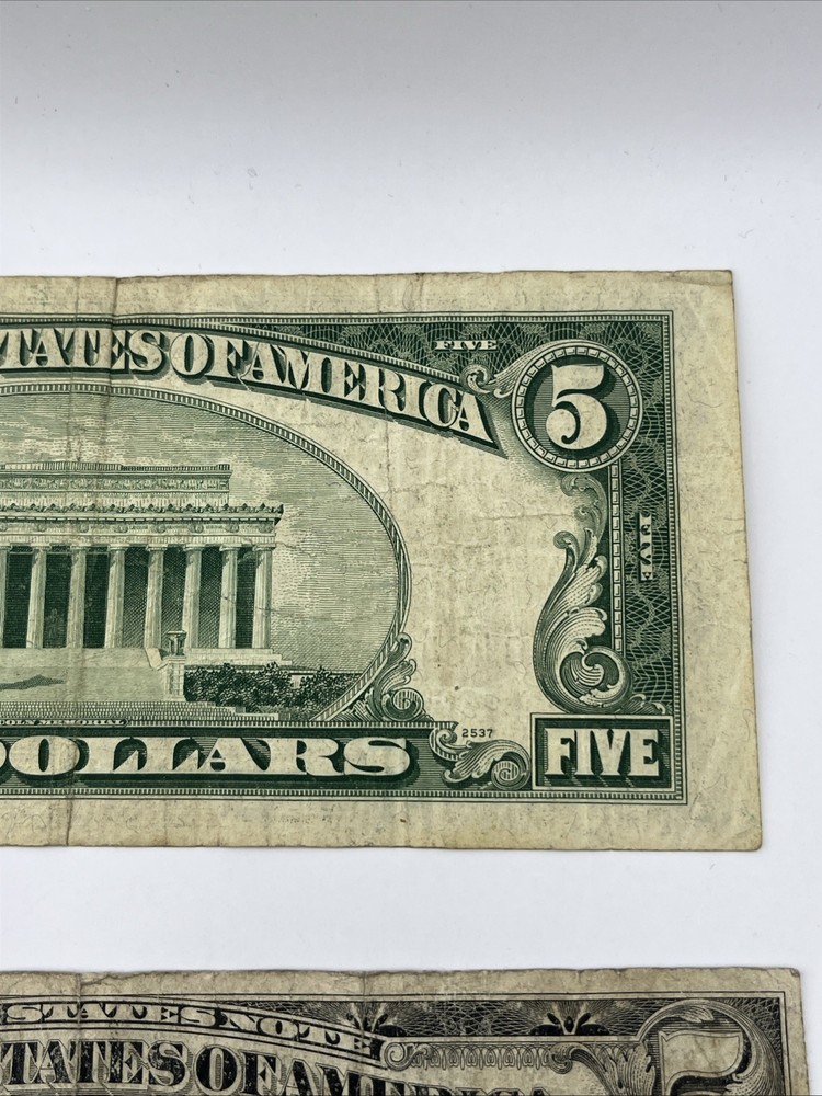 1928 E/1953 A&B $5 Red Seal & Silver Cert Note Lot