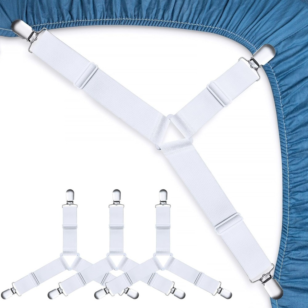 4-Pack Fitted Sheet Clips – Keep Your Bedding Tidy with Easy Install Straps