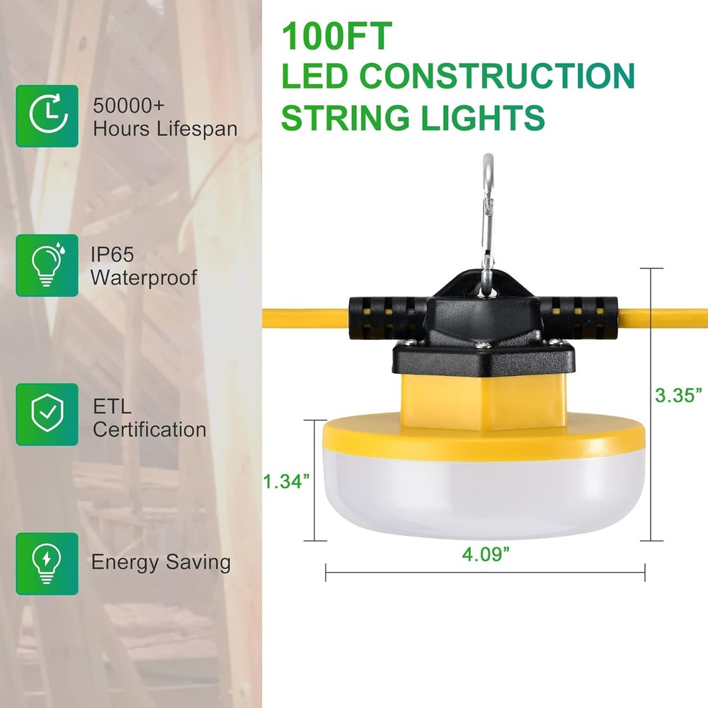 LEDIARY 100FT LED Construction String Lights, 150W 15000LM String Work Light,