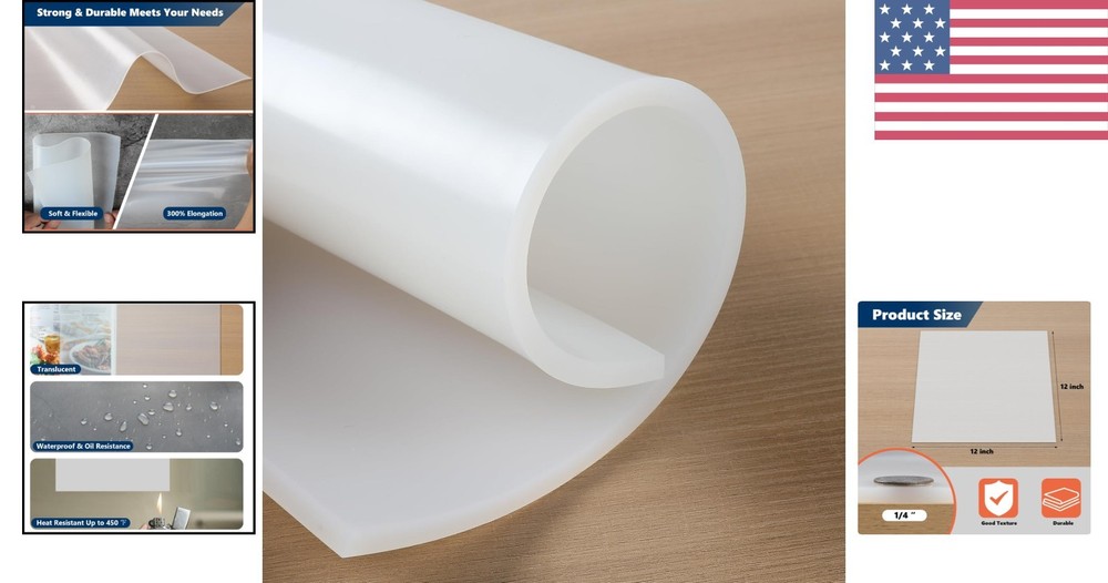 Translucent Silicone Rubber Sheet - 12" x 12" x 1/4" for Durable DIY Solutions