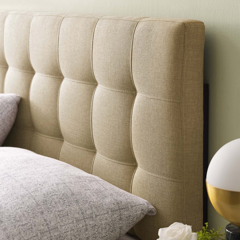 Modway Tufted Upholstered Fabric Square Full Size Headboard in Beige
