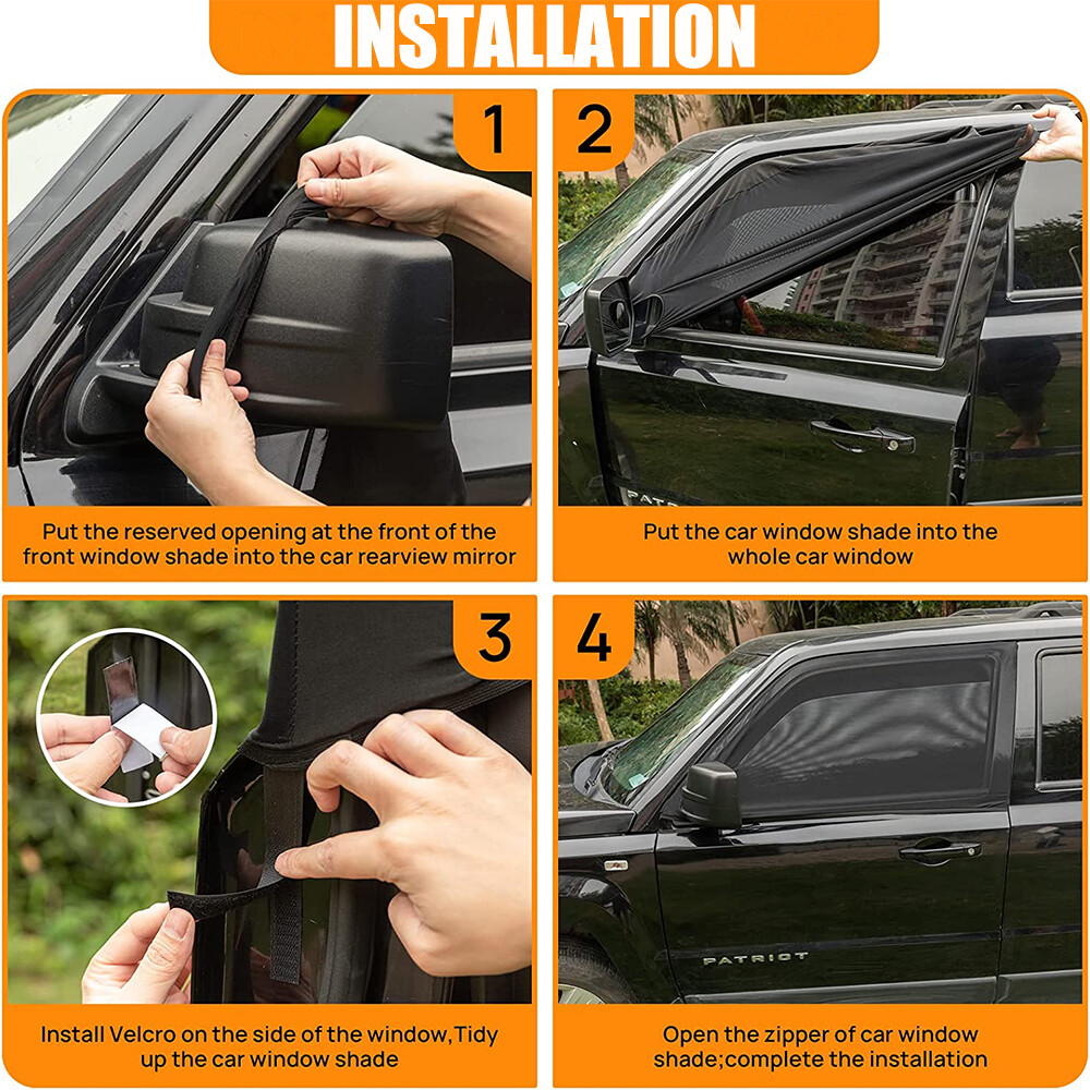 2PCS Car Side Front Rear Window Screen Cover Sun Shade Mesh Shield UV Protector