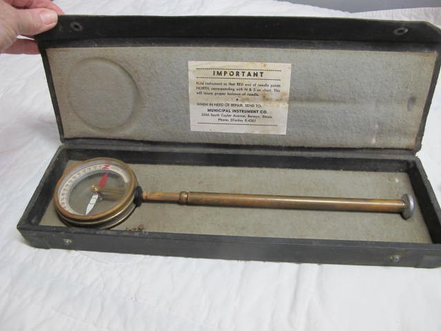 WS Darley Brass Dip Needle Compass in Case Telescoping
