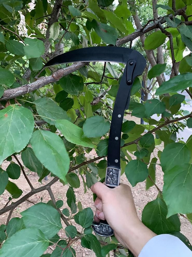 Folding Sickle, Two Section Foldable Scythe with Wooden Handle, Sheath, 2 Sec...