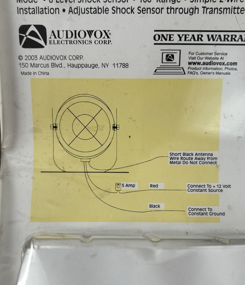 Audiovox Remote Security System Simple 2 Wire Installation 100-Ft Range AA930