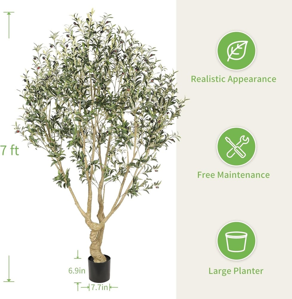 Faux Olive Tree 7ft - Large Artificial Olive Tree Indoor with Realistic Leave...