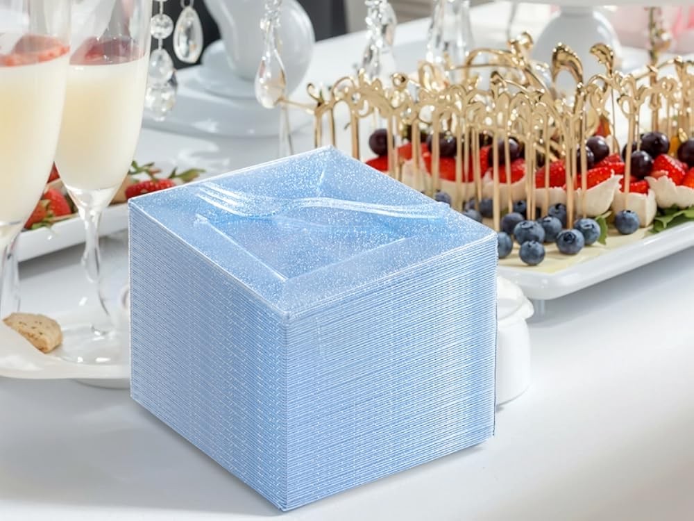 DaYmi Blue Glitter Dert Plates Including Appetizer Plates, Plastic