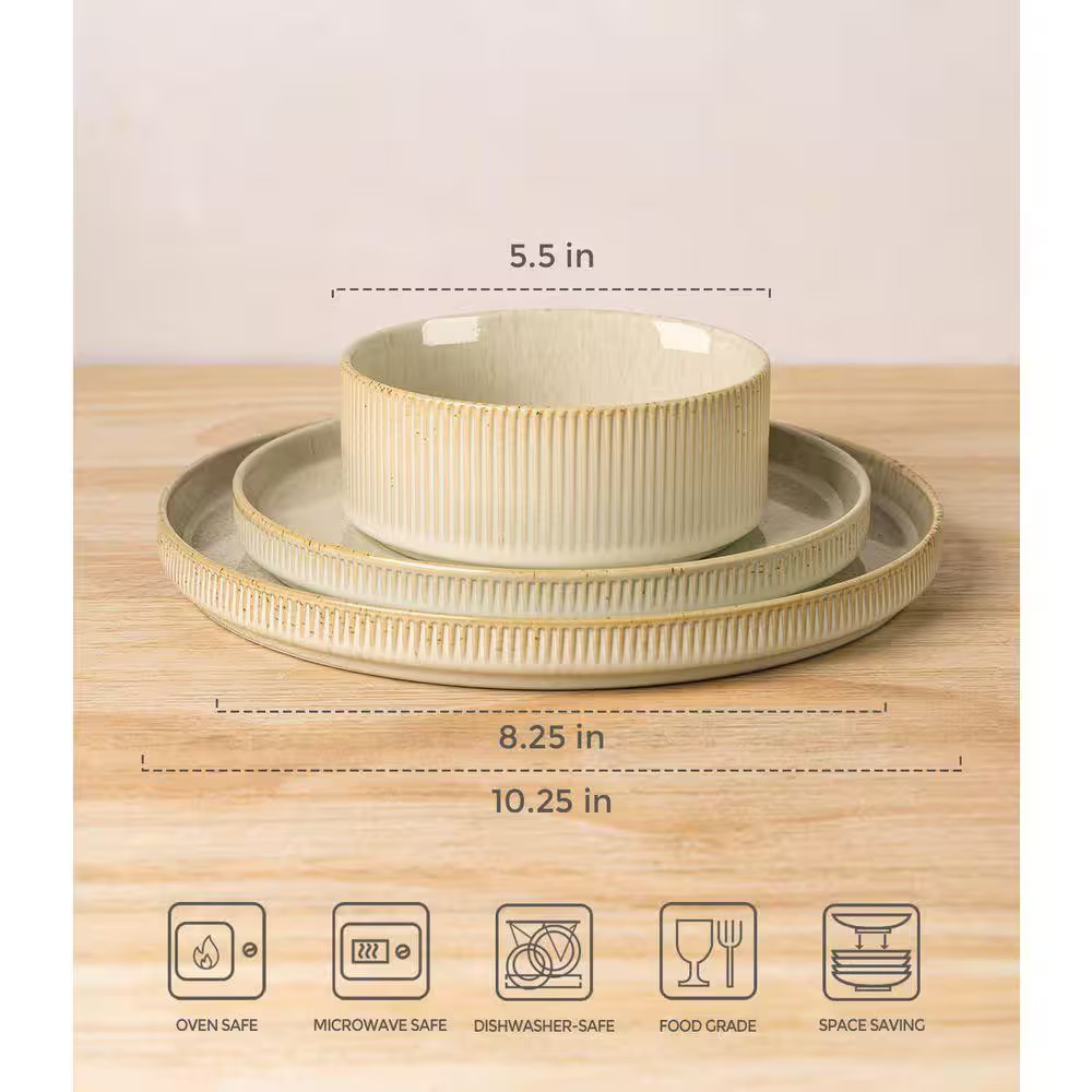 12-Piece Cappuccino Modern Ceramic Kitchen Dinnerware Sets with Plates and Bowls