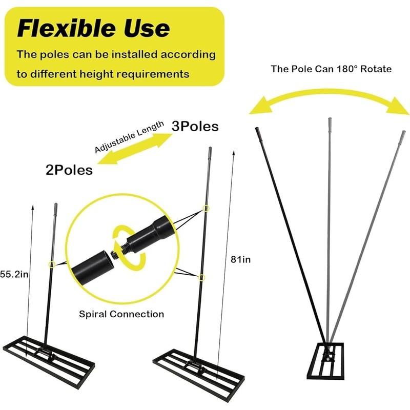 30x10 Lawn Leveling Rake High Carbon Steel Adjustable Handle Multi-Surface Tool