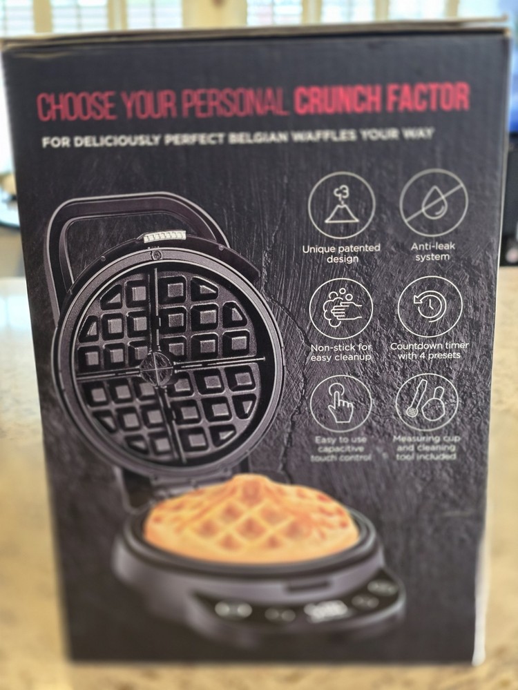 Chefman Digital Volcano Belgian Waffle Maker Crunch Factor Timer Anti-Leak