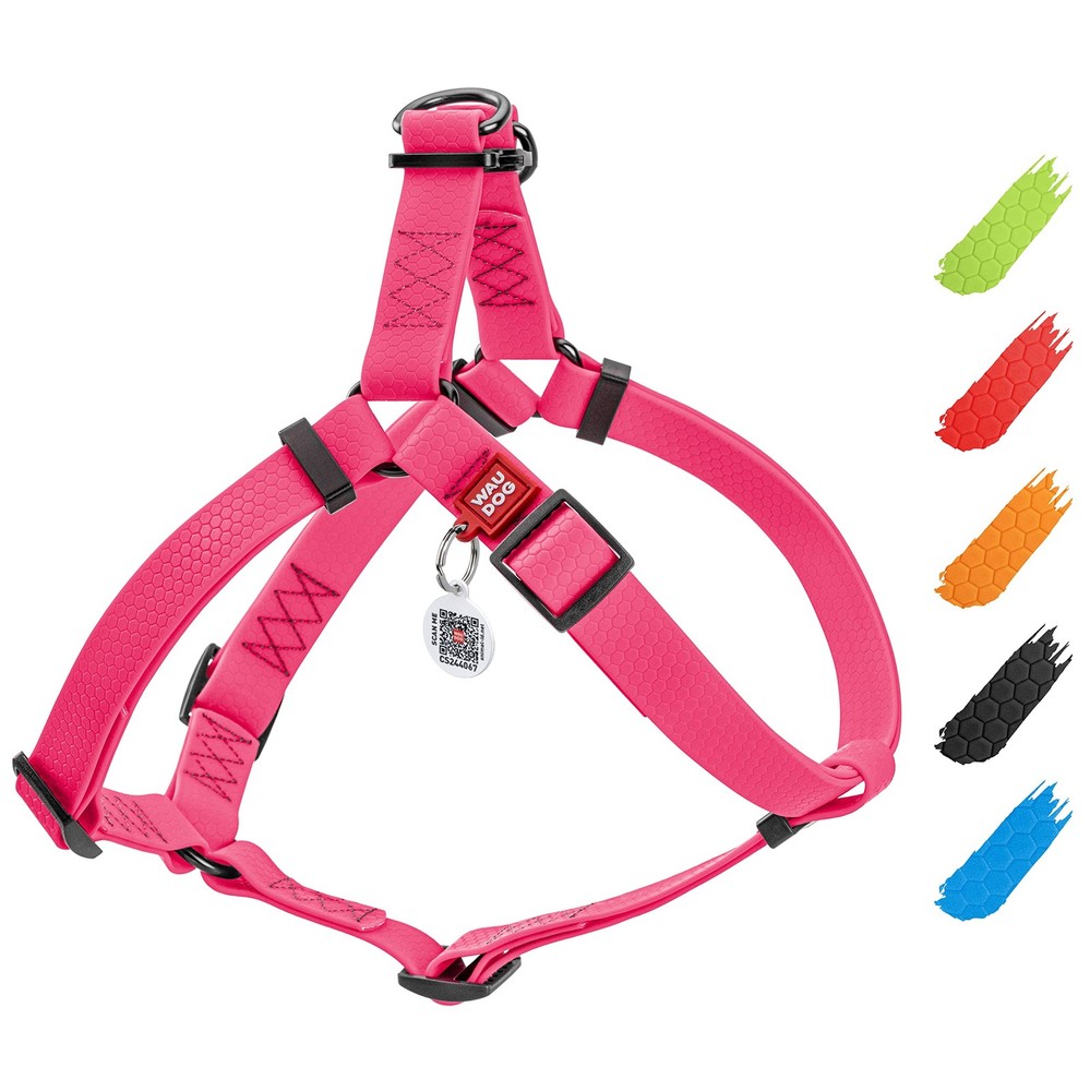 Pink Waterproof Dog Harness Adjustable for Large Small Medium Breeds QR Tag
