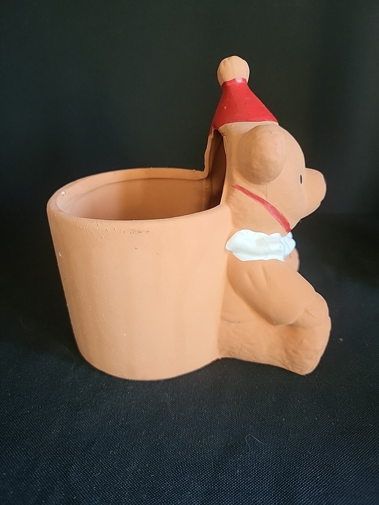 Vintage Christmas Bear Holding Tree Planter