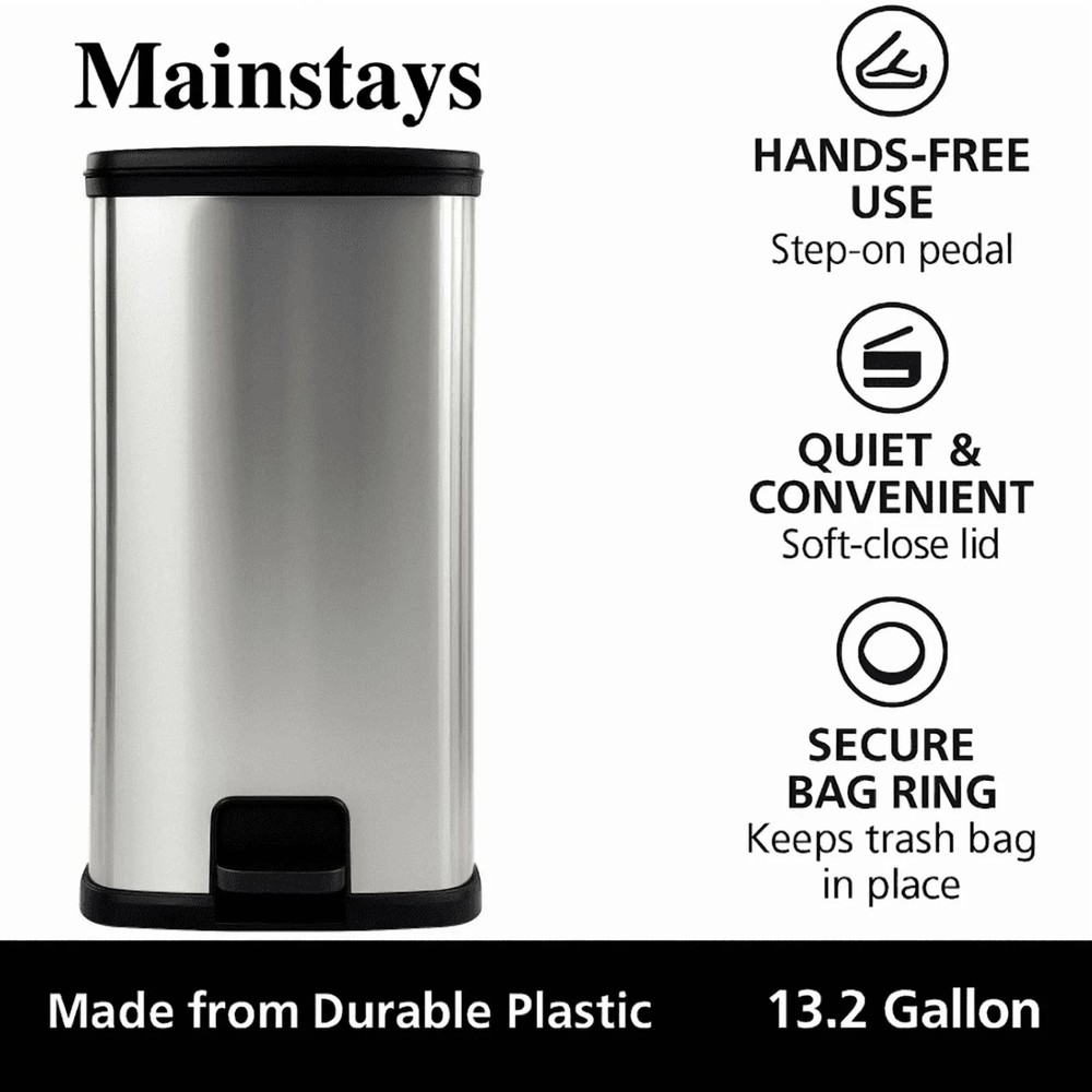 Mainstays Kitchen Trash Can, 13 Gallon, Rectangular Step Garbage Bin