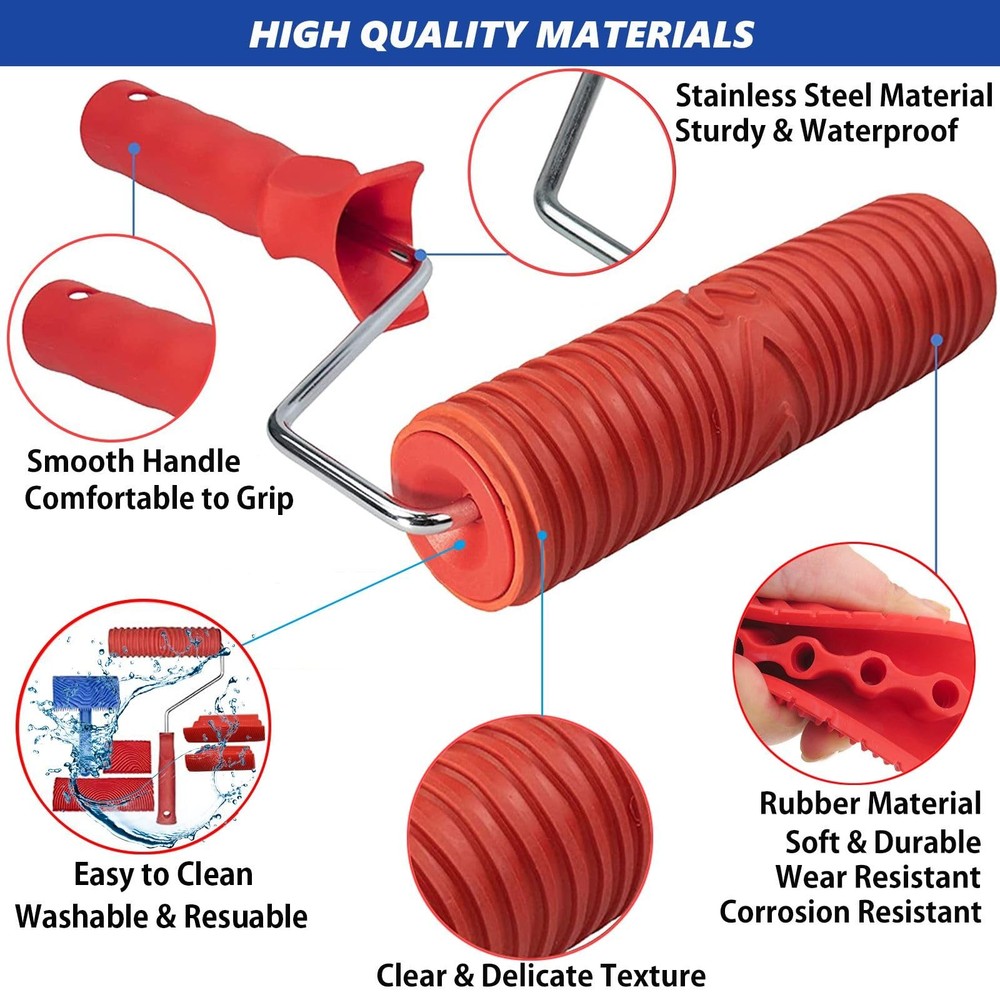 Wood Grain Tool, 11pcs Graining Tool Set 7" Roller Red