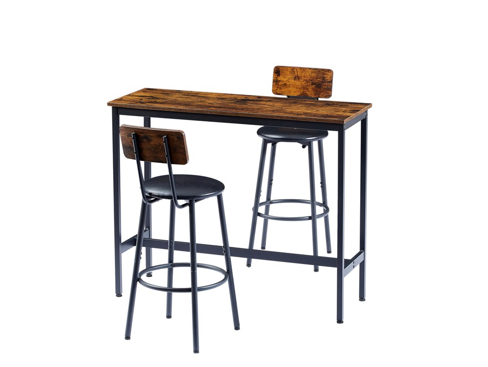 3PCS Bar Table Set Kitchen Dining Breakfast Pub Table + 2 PU Chairs Stools Brown