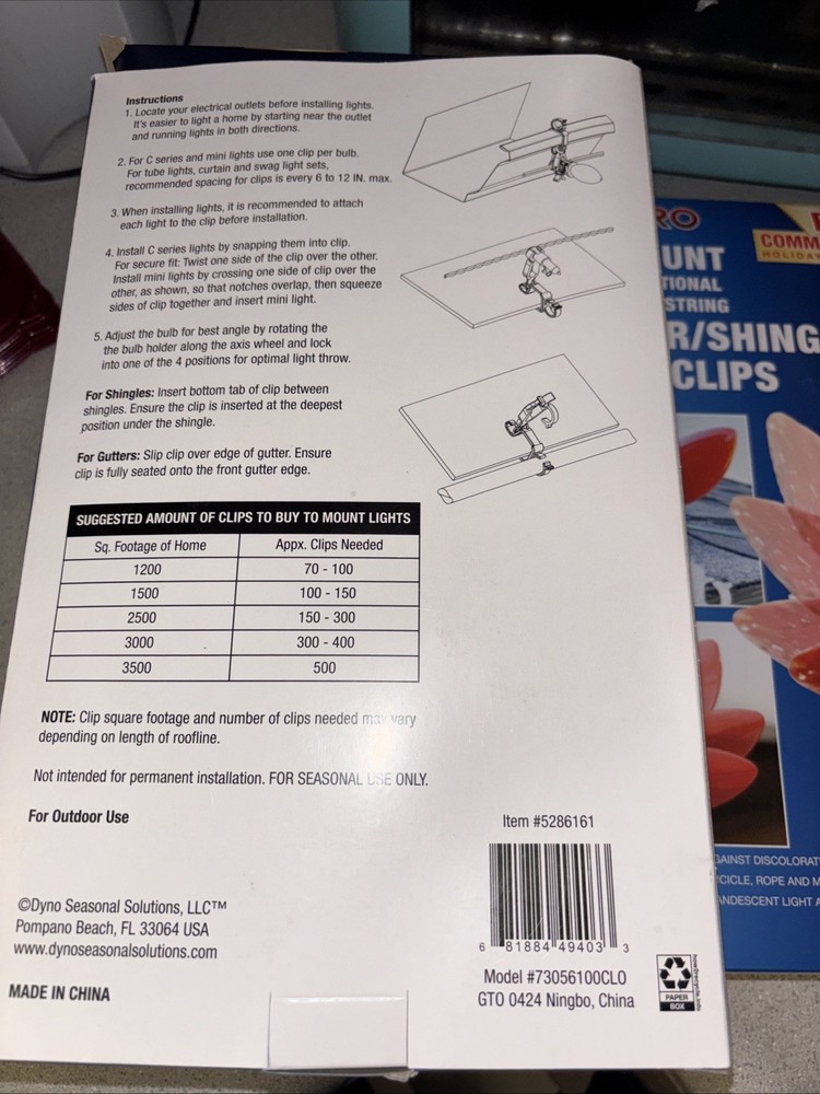 3 New Boxes Titan Pro 100 CT Multi Directional Gutter/Shingle Light Clips ￼