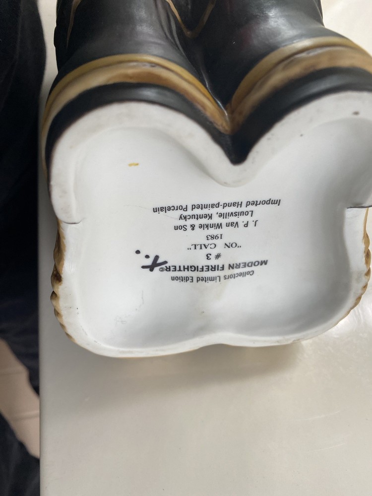 Ceramic Firefighter Boots and Helmet Decanter
