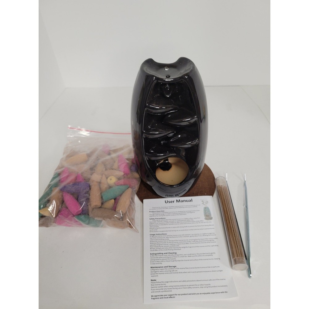 SPACEKEEPER Black Ceramic Waterfall Backflow Incense Burner