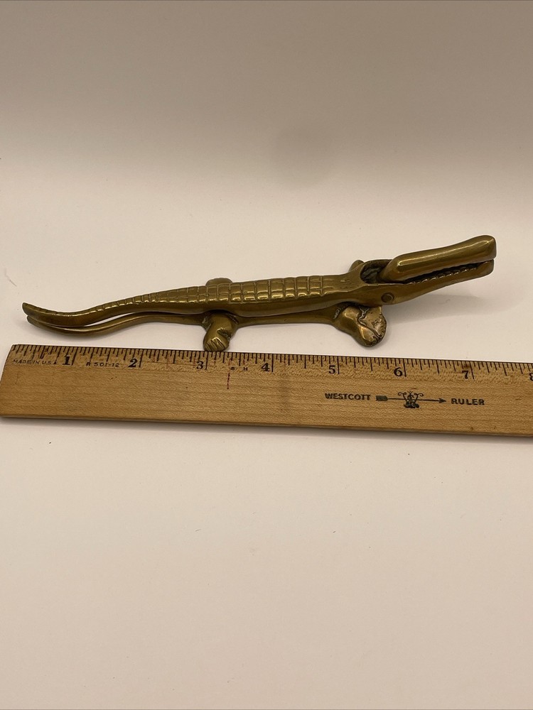 Solid Brass Alligator Crocodile Nutcracker Vintage