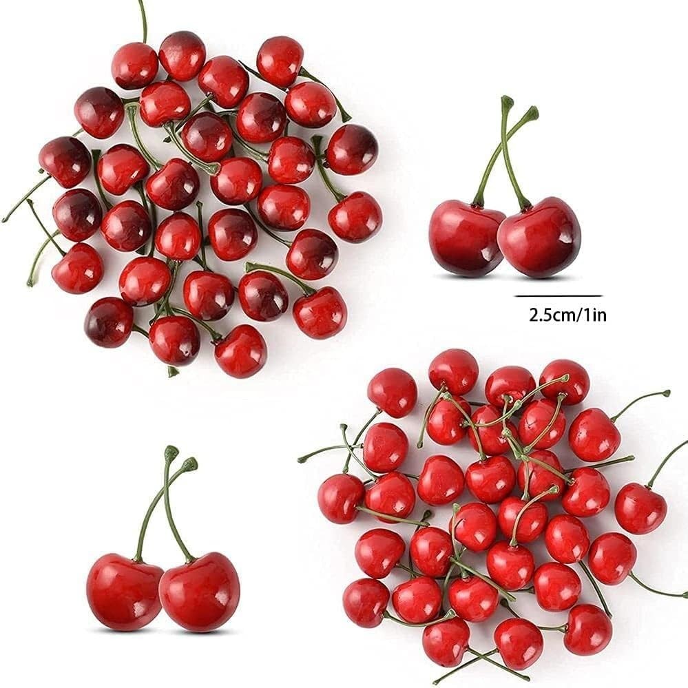 20 Pcs Red Artificial Cherries,Fake Fruit Decor Small, Ref