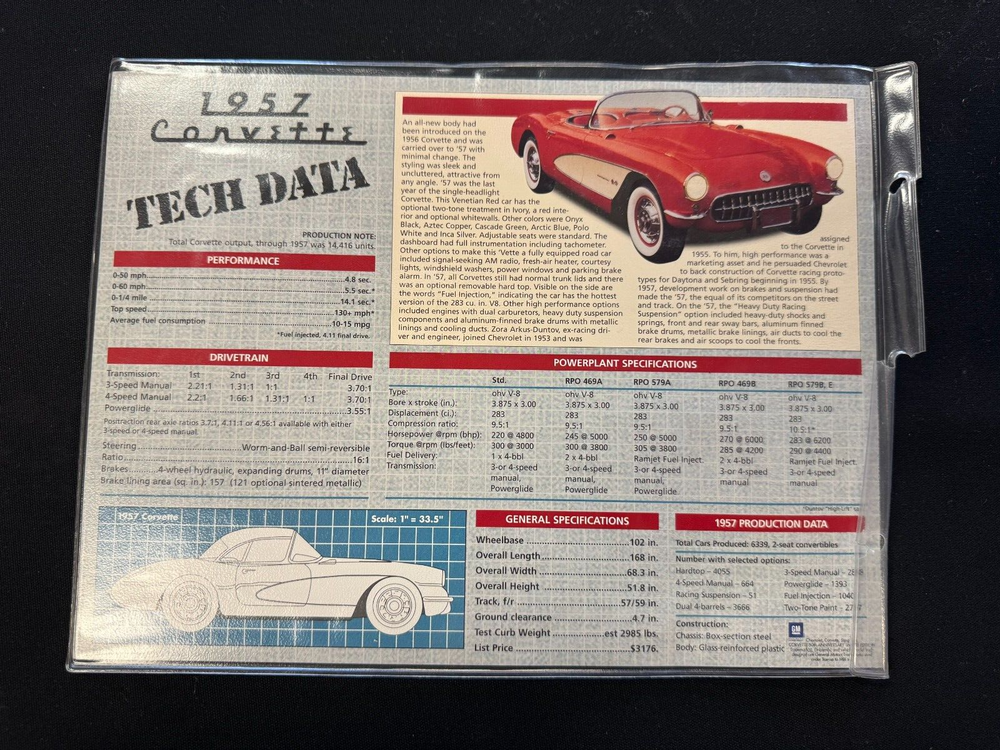 1957 CORVETTE FACT BROCHURE WITH PATCH
