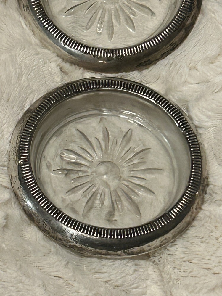 Crown Sterling Silver Crystal Coasters 4pc Set