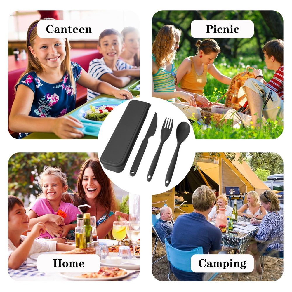 Reusable Utensil Set with Case 2 Sets Plastic Spoons Fork Knife Blue
