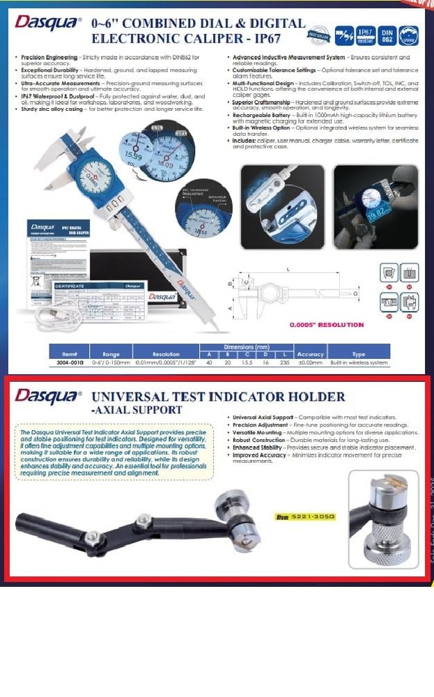 Universal Test Axial Support Indicator Holder Tool Model 5221-3050 Accessory
