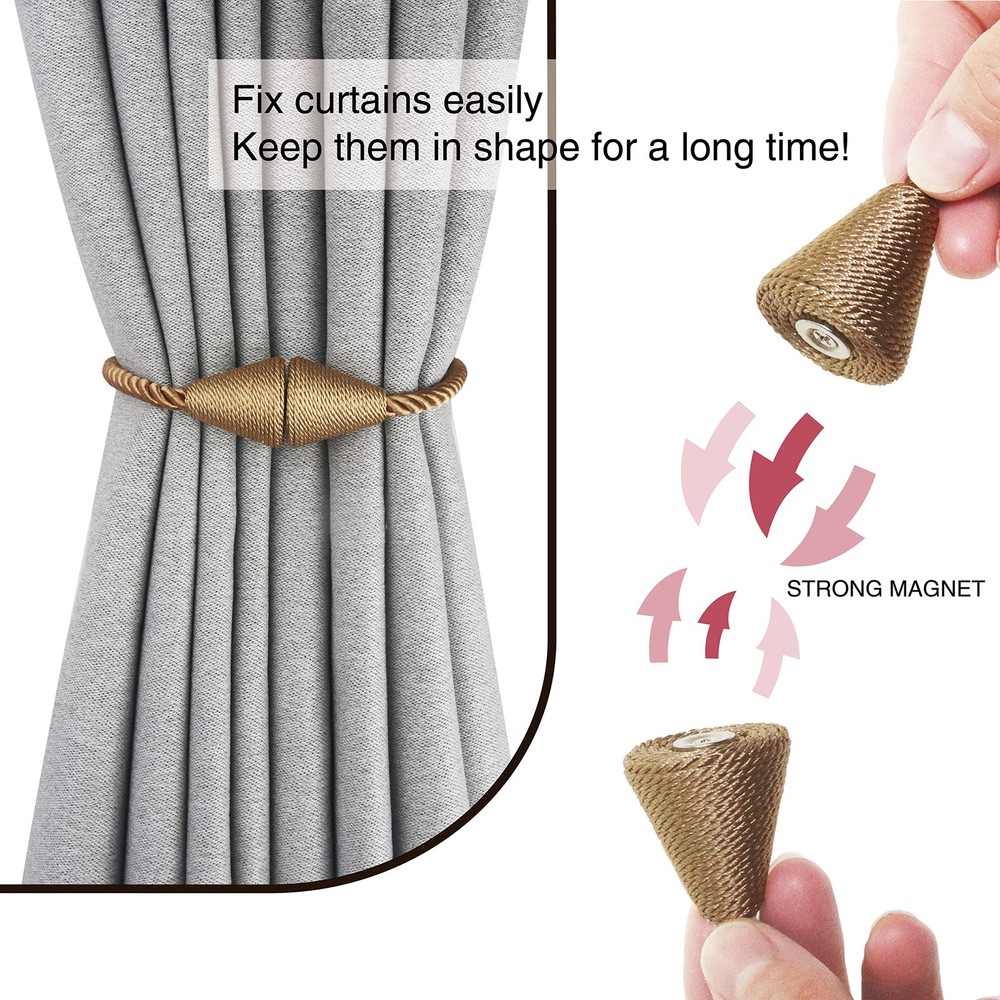 Decorative Curtain Holdbacks, Magnetic, 2 Pack, Khaki