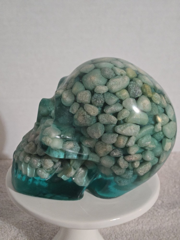 Turquoise Blue Resin Skull With Rocks