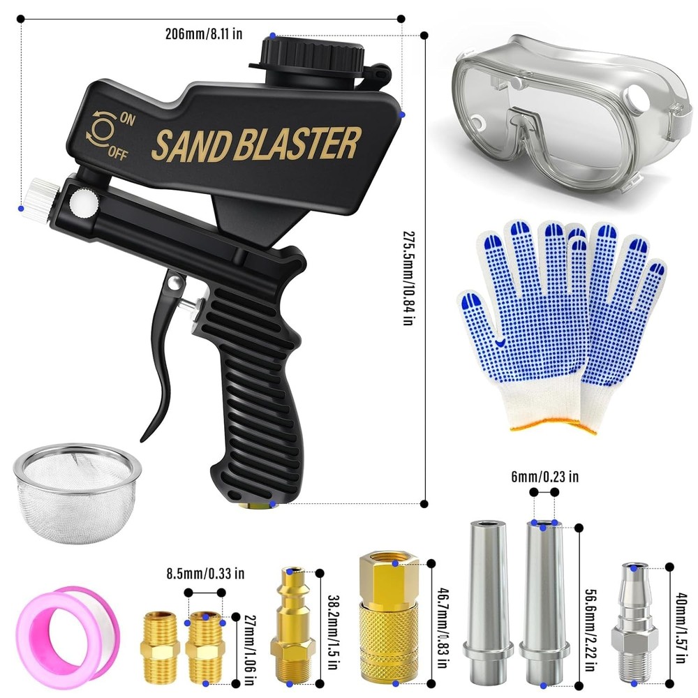 Black Portable Air Sand Blaster Gun Kit for Air Compressor Remove Paint, Rust...