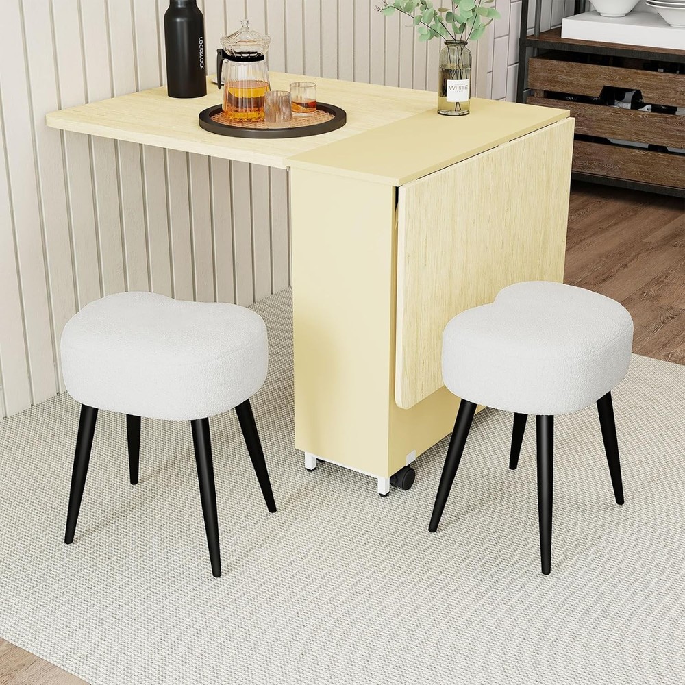 White Vanity Stool Soft Makeup Stool W/ Solid Metal Legs Vanity Corner Morden