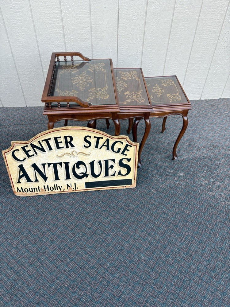 67334 Inlaid Mahogany 3 Stack Table Set with Gallery