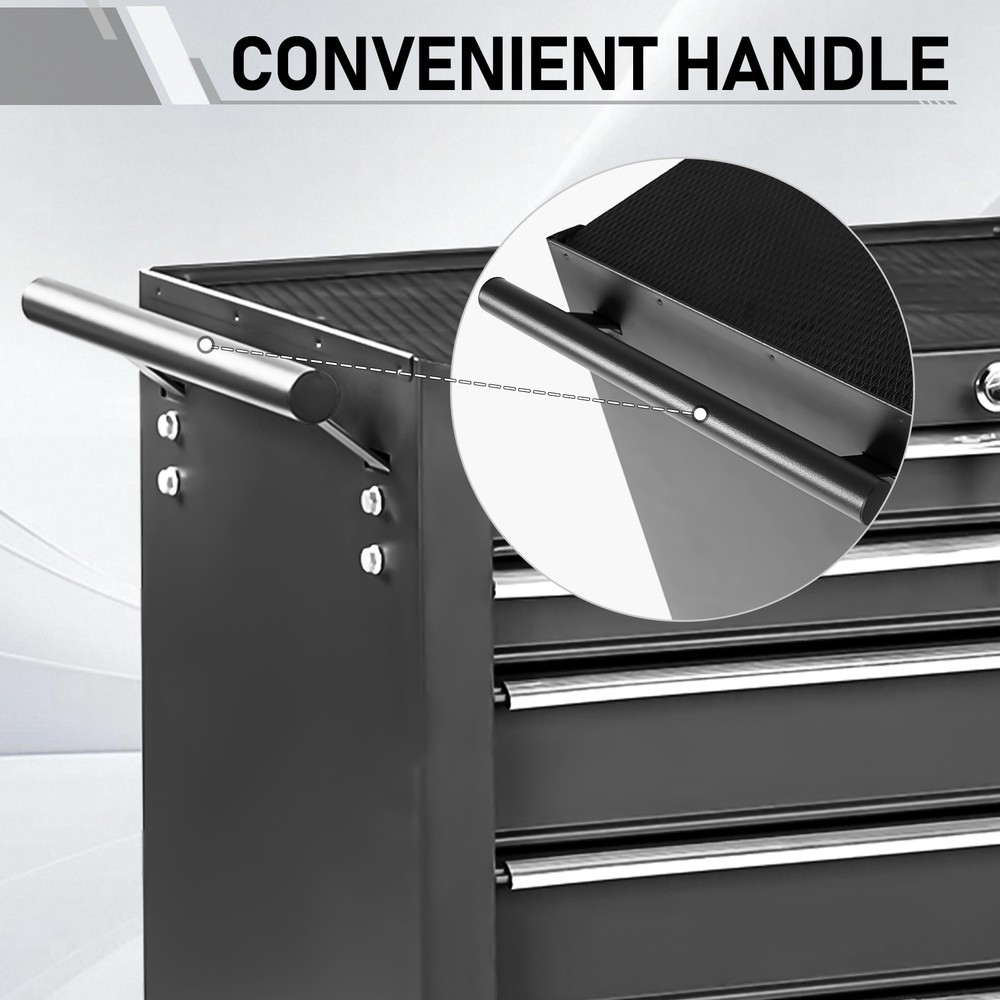 7-Drawer Tool Chest with Side Shelves, Lock & Key, 6 Wheels Tool Box Organizer