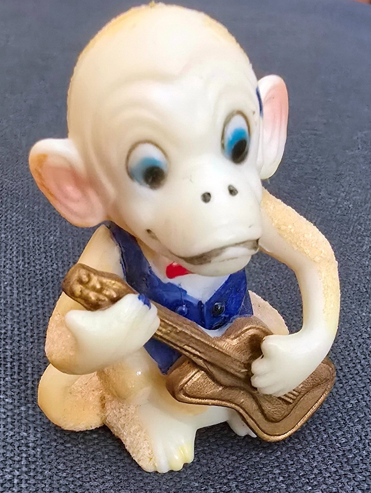 Strange & Unusual Small Plastic Monkey with Guitar Figure