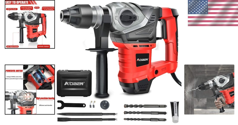 Corded 13 Amp Rotary Hammer - Efficient Demolition with Comprehensive Tool Kit